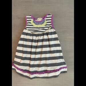 Matilda Jane Girl size 4 Vanilla Swirl Dress The Adventure Begins Gray Stripes